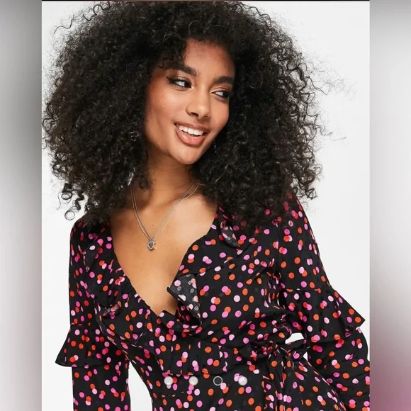 Topshop spot jacquard wrap dress in multi Size 4 - Picture 3 of 7